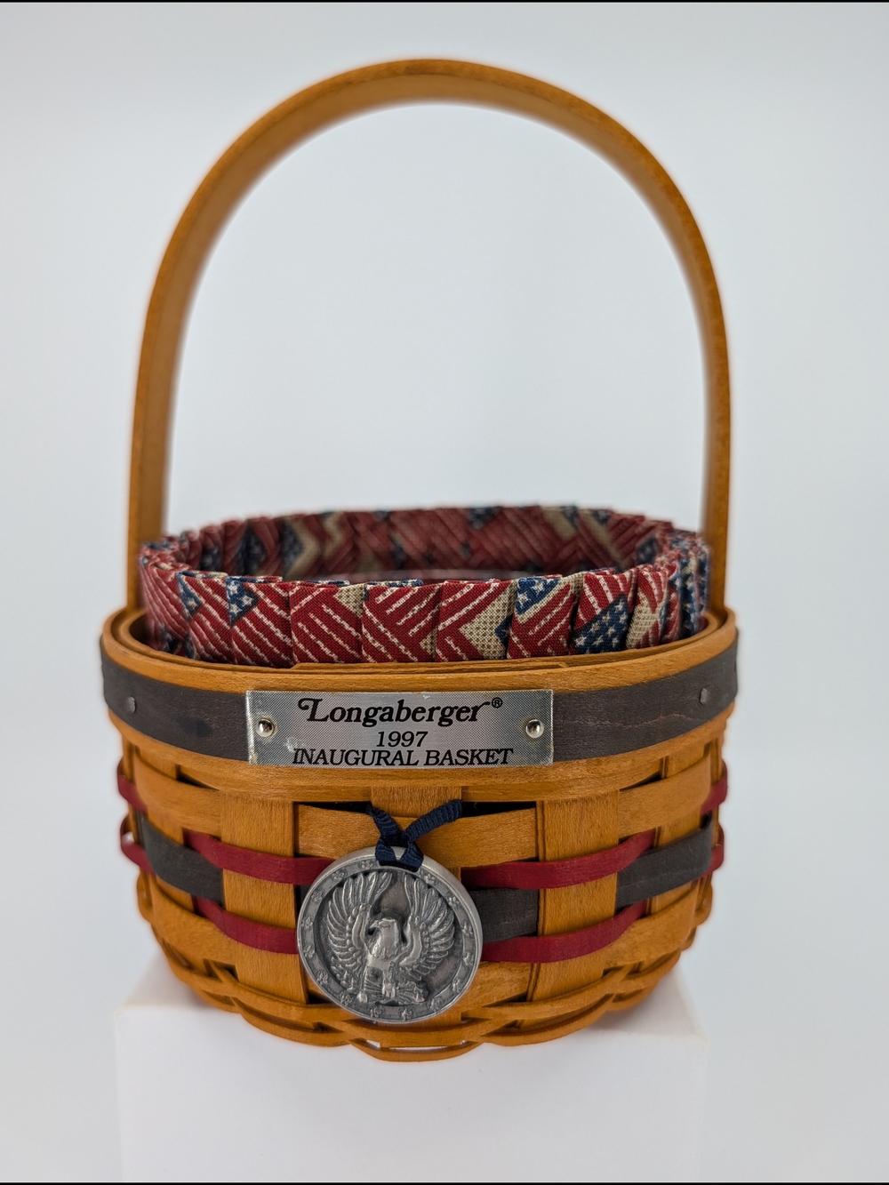 Longaberger 1997 Inaugural Basket/Old Glory Flag Liner/Protector/Eagle Tie-On